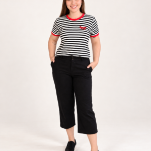 Conjunto blusa listrada c/ laço e calça pantacourt ponto roma