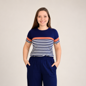 Blusa listrada c/ faixa lisa